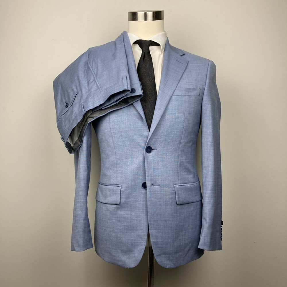 Calvin Klein Men's Slim Fit Wool Blend 2-pc Suit Blue Jacket 36R Pants 28W 28L